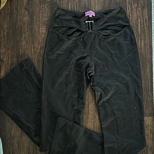 Black Flared Pants with Belt Detail